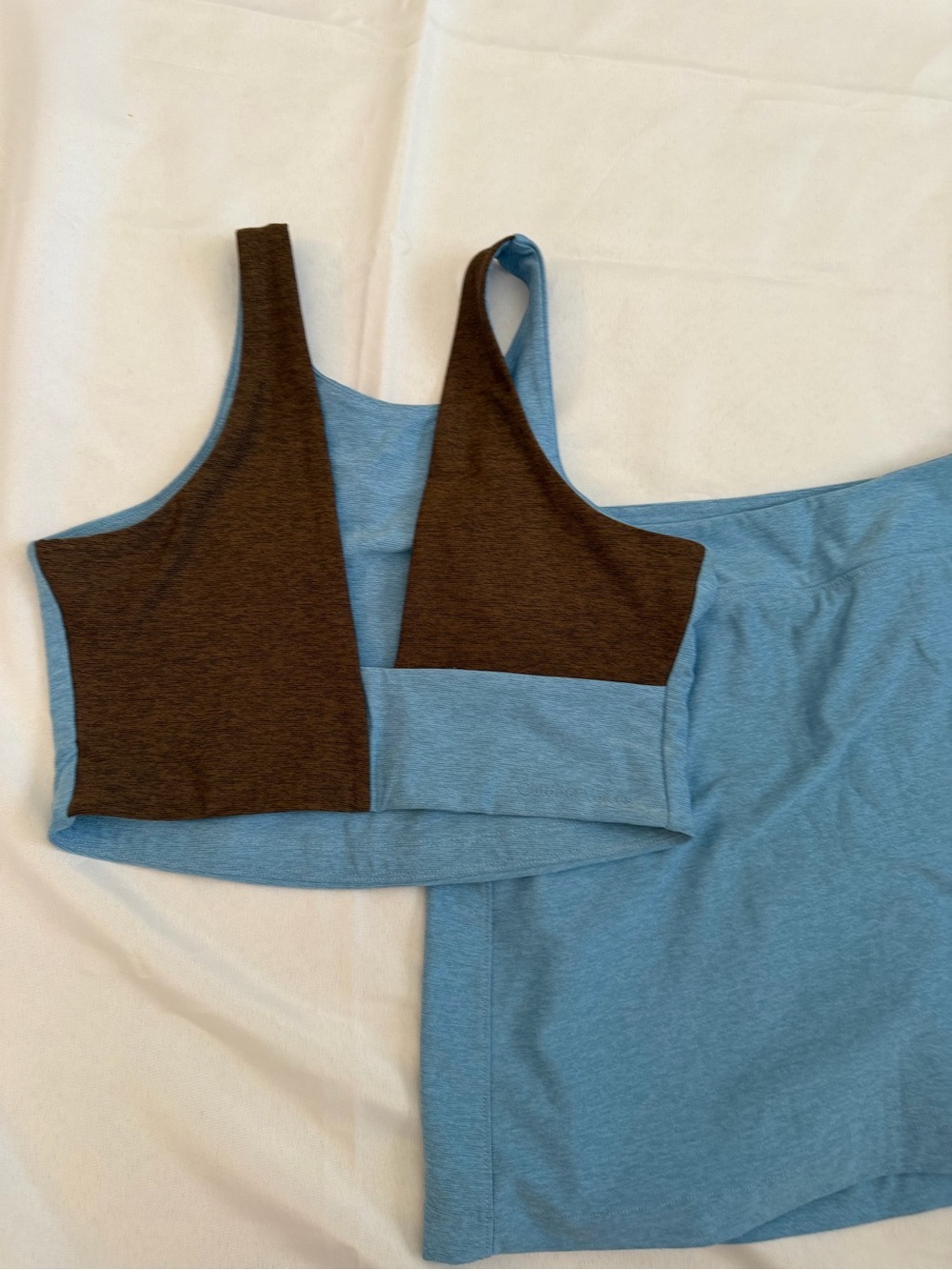 Outdoor Voices Venus Crop Top And Skirt Set Morning Blue / Chocolate Medium